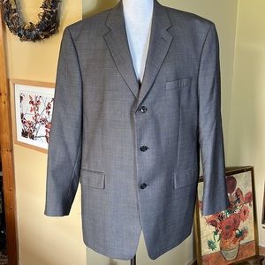 CALVIN KLEIN Size 42 Lightwgt 100% Wool YearRound Classic Blazer Tan/Blue Micro